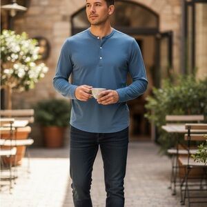 Ministry of Supply Moisture‎ Wicking Long Sleeve Henley Top M Blue